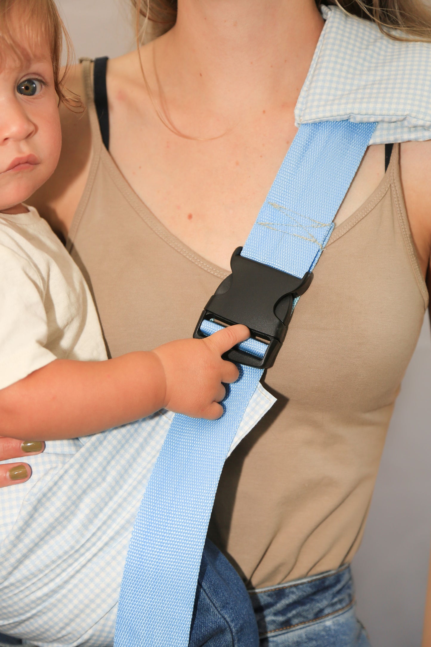 Cotton Jane's Roo Sling in Blue checkered