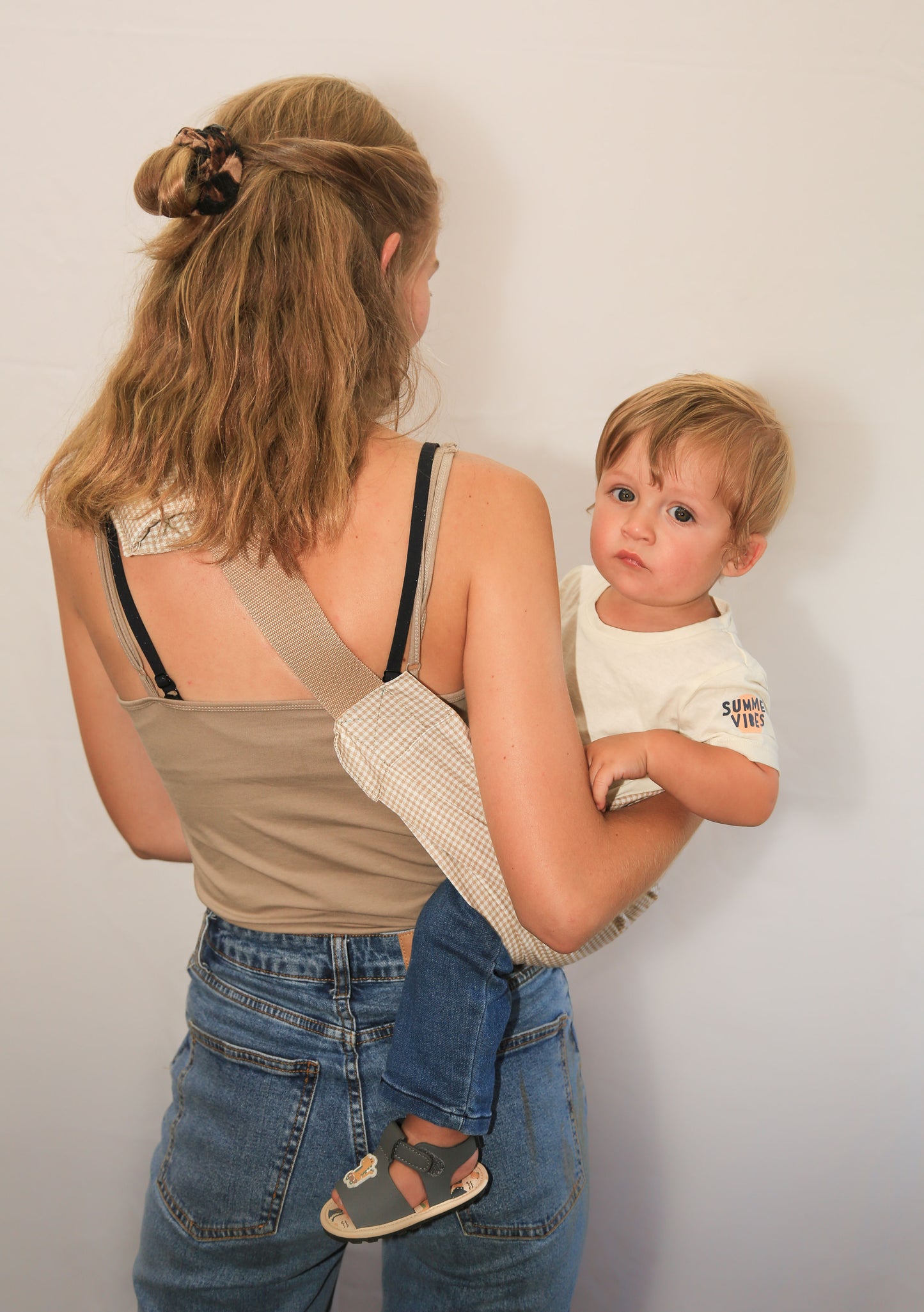 Cotton Jane's Roo Sling in Beige checkered